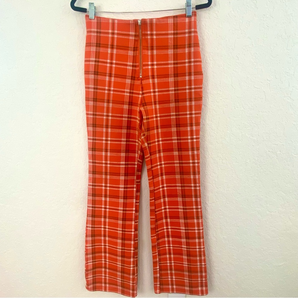I.AM.GIA Polaris Orange Plaid checkered high rise flare Pants Large - Picture 2 of 8